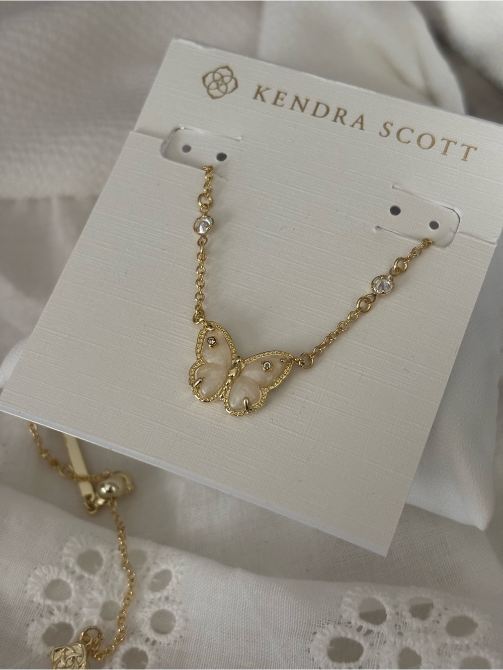 Kendra Scott Gold Butterfly Necklace with Cream Inlay